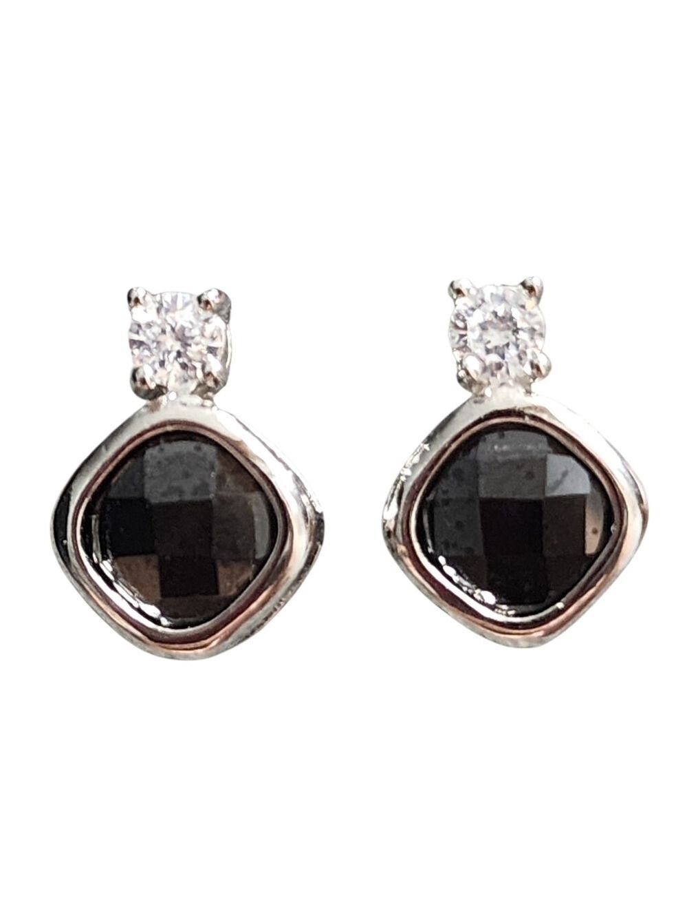 Silvertone Black Gemstone CZ Earrings